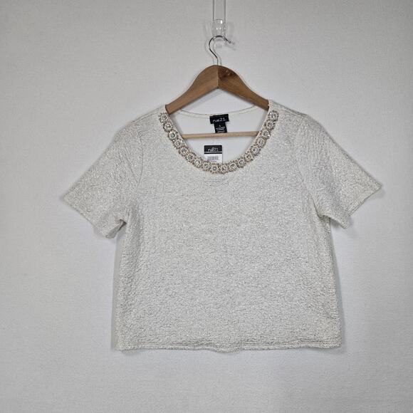 VTG Rue21 Top L White Metallic Gold Sparkle Pearls Rhinestones McBling Evening - Picture 13 of 13